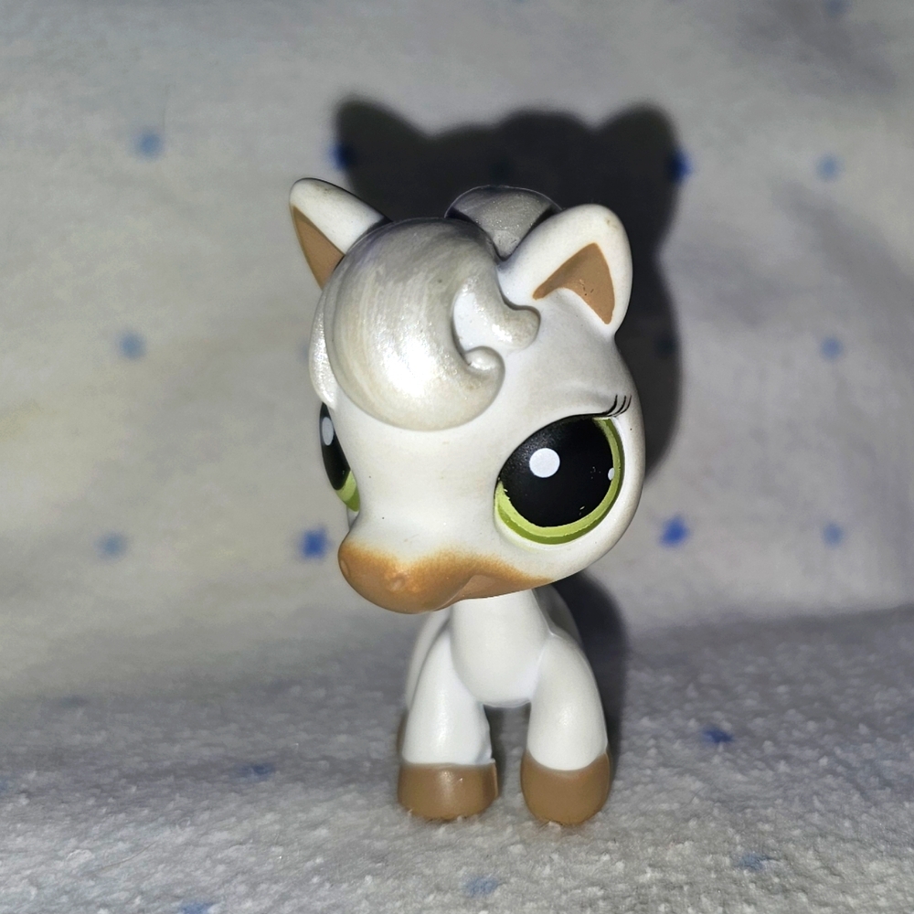 Littlest Pet Shop LPS #338 White Pearl Brown Pony Horse, Green Eyes Authentic